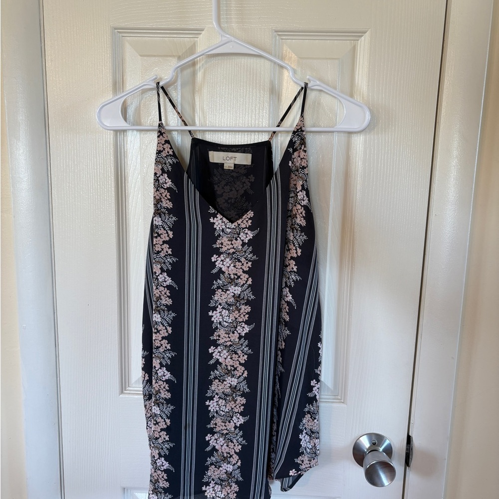 LOFT Black Floral Stripe Camisole with Pink Accents